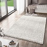 VIMODA Prime Shaggy Teppich Weiss Creme Hochflor Langflor Teppiche Modern, Maße:80x150 cm