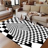 Für Schlafzimmer Bettvorleger Esszimmer Schwarz Teppich Salon Schwarz Gitter Wirbel Muster Langlebig Nicht Verblassen Kinderzimmer Rutschfest 200X300Cm Wohnzimmer Teppiche 6Ft 6.7''X9Ft 10.1''