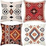 Outdoor Kissen Wasserdichter Kissenbezug 35x35 cm Kissenbezüge 4er Set Leinen Dekorativ Kissenhüllen Quadratische Kopfkissenbezug Sofa Kissen Zierkissen Pillow Cover Garten Deko Bohemian Beige B14