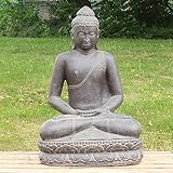 Oriental Galerie Buddha Statue sitzend Figur Skulptur Asien Indonesien Deko Steinguss Lavastein Gartenfigur Meditation 100 cm