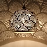 Casa Moro Marokkanische Lampe TOUFAHA SAMAK D30 Silber | echt versilberte Messinglampe (ohne Leuchtmittel) orientalische Pendelleuchte 1001 Nacht | EL2024