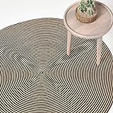 Homescapes runder Teppich, handgeflochtener Baumwollteppich 200 cm im Vintage-Look mit Spiralemuster, leinen-Farben und schwarz, Flachgewebe-Teppich für Wohnzimmer, Schlafzimmer, Küche oder Flur