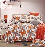 eikei Home Minimal Style Geometrische Formen Bettwäscheset, Bettbezug skandinavischen Midcentury Modern Geo Print 100 Prozent Baumwolle BettwäscheSet Soft Casual RetroMosaik Orange Blush taupe Full