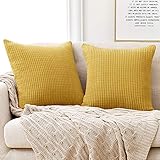 Deconovo Kissenbezug Kordsamt Zierkissenbezug Dekorativen Kissenhüllen Weiches Massiv Kissen für Sofa Couch Schlafzimmer, 45x45 cm, Senfgelb, 2er Set