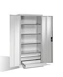 DENIOS Werkzeug- u. Materialschrank Cabo, Drehtüren u. Schubkästen, B 930, T 500, H 1950 mm, grau