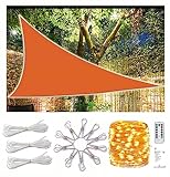 AdeptT Sonnensegel für den Außenbereich, wasserdichte Sonnensegel, dreieckig, 2 x 2 x 2, UV-Schutz, Markisenüberdachung für Terrasse, Hinterhof, Garten, Terrasse, mit LED-Licht, Orange,4 * 4 * 4m