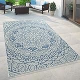 Paco Home In- & Outdoor Teppich Balkon Terrasse Vintage Orientalisches Muster Ornamente, Grösse:200x280 cm, Farbe:Blau 2