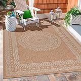 Carpetsale24 Outdoor-Teppich Naturfarben, Wetterfest Sisal-Optik, Wohnzimmer, Terrasse, Balkon, Küchenteppich, flach gewebt, Natur-Optik, Größe: 120 x 170 cm