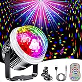 Discokugel, Gritin 360° Rotierende Soundaktivierte LED Party Lampe mit Dynamisch Sternenmuster, 15 Farbe RGBY Discolampe Disco Lichteffekte mit Fernbedienung&USB Kabel für Party/KTV/Weihnachten/Kinder