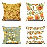 Outdoor Wasserdicht Kissenbezug 30x30cm 4er Set Sofakissen Sonnenblume Dekokissen Doppelseitig Orange Kissenbezüge Sofa Cover Weich Kissenhülle für Garten Auto Wohnzimmer Bett Zierkissen F-5740