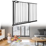 YUENFONG Türschutzgitter Treppenschutzgitter ohne Bohren, 105-115 cm breit Treppengitter Baby Auto-Close Türgitter für Kinder, 180° Zweiwegeöffnung, Schwarz