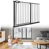 YUENFONG Türschutzgitter Treppenschutzgitter ohne Bohren, 105-115 cm breit Treppengitter Baby Auto-Close Türgitter für Kinder, 180° Zweiwegeöffnung, Schwarz