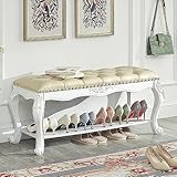 Vintage Massivholz-Eingangsbank, Knopfleder, gepolsterte Schuhbank, Schuhaufbewahrung, Organizer, Premium-Schlafzimmer, Ende der Bettbank, dekorative Bank, Sitzbank, 70 x 35 x 45 cm