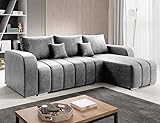 ML Furniture Ltd Velvet Ecksofa in L-Form 245 x 86 x 147 cm mit Schlaffunktion und Bettzeugbehälter - Schlafsofa mit Bettkasten - Eckcouch mit Stauraum - Rechts Couch Velours - Farbe: Grau MO84