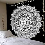 Dremisland Wandteppich Mandala Tuch Wandtuch Indisch Bohemien Hippie Wandteppich Schwarz und Weiß Wandteppich Wandbehang Tapisserie Werfen Strandtuch Picknick Matte (Blume, L/148X200 cm)