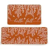 GEEORY Herbst-Küchenmatten, Set mit 2 Blättern, Hello Fall, Bodenmatte, Bauernhaus, saisonale Urlaubsparty, dekoratives Zuhause, 43,2 x 73,3 cm und 43,2 x 119,8 cm (Orange) GK066