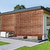 Outdoor Bambusrollo mit Hakenaufhängung Handgewebt Sichtschutz Schilf Vorhang Carbonization Bambus Raffrollo Wetterfest 50 60 70 80 90 100 110 120 140 150 160cm Breit