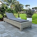 Gecheer Sonnenliege mit Auflage Poly-Rattan Sonnenliege Outdoor Gartenliege Liegestuhl Freizeitliege Relaxliege Liege Strandliege Gartenmöbel, Grau Poly Rattan