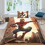 Marvel-Helden 2 Pieces 3D Bettwäsche Mit Reißverschluss Bettbezug-Set,Microfaser,für Jungen Mädchen Bettwäsche Set Mit Bettbezug Und Kissenbezug Single（135x200cm）