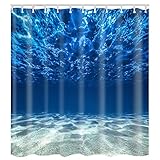 Litthing Duschvorhang Blauer Ozean Muster Top Qualität Wasserdicht, Anti-Schimmel-Effekt 3D Digitaldruck mit 12 Duschvorhangringe für Badezimmer 180x180cm (Blau)