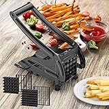 Frittierschneider mit 2 Klingen, Professioneller Kartoffelschneider Edelstahl, Kartoffelschneider Pommes Frites, Presse Pommes Frites Cutter für Kartoffel Gurke Karotte Zwiebel Gemüse (Schwarz)