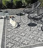Outdoor Teppich Wetterfest, 120x180 cm Balkon Teppich Wasserfest, Boho Camping Teppich, Outdoorteppich für Terrassenfreigabe, Waschbarer Teppich Aussen Anti-Rutsch, für Patio Terrassen Küche, Grau