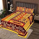 Afrikanische ägyptische Frauen Tagesdecke Set M Größe,Boho Afrika Tribal Bettwäsche Set Kinder Mädchen Erwachsener Raum Dekor Braun Gold Muster Tröster Set Vintage exotische Quilt Set