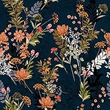 VEELIKE Tropische Blätter Tapete Schwarz Blumen Vintage Blumentapete Fototapete Dschungel Möbelfolie Muster Klebefolie Küchenrückwand Wandtapete Badezimmer Wasserfest Küchentapete 44.5cm×300cm