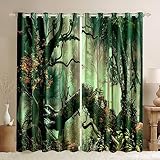 YTITILUCK Verdunkelungsvorhänge für Fenster, Wald, Baum, Landschaft, Dschungel, Wilde Natur, blühendes botanisches Druckmuster, 2 x H 183 x B 140 cm, Ösenvorhänge