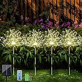 Sunlisky Solar Lamp for Outdoor Garden, Pack of 4 120 LED 1200 mAh Timing and Brightness Adjustment Solar Lights Garden IP65 Solar Fireworks Light (4 Fireworks Lanterns) (warme Farbe)