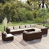 ZEYUAN 10-TLG. Garten-Lounge-Set mit Kissen, Gartenlounge, Balkon Möbel, Terrassenmöbel, Lounge Gartenmöbel Set, Lougenset Möbel Garten, Balkon Lounge Set, Poly Rattan Braun