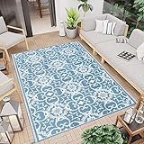 Famibay Terrassenteppich Wetterfest Outdoor Teppich Plastik Balkon Gartenteppich Outdoorteppich Kunststoff Außen Teppich Terasse Teppich Wendbar Picknickdecke Faltbar Bodenmatte Außen Innen