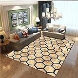 AU-SHTANG deko Flur Gelber Teppich, sechseckiges Muster, Antifouling-Haus Dekoration, leicht zu pflegender Yoga Matte Teppichteppich Wohnzimmer,Gelb,80x120cm