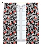 Assos Home Tropisches Muster bedruckter Vorhang / Schlafzimmer Esszimmer Wohnzimmer Abdeckungen Set mit 2 Paneelen – mehrdimensionaler Flamingo mit Palmblättern, Schwarz