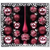 MAGIC Kugelsortiment Glas Dekor 19 TLG. mit Spitze Christbaumkugeln Christbaumschmuck Tannenbaum Deko Weihnachten Weihnachtskugeln Farbe: Berry Kiss Beere Glanz matt