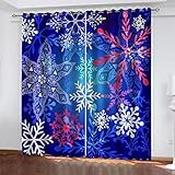 Vorhang Blickdicht Mit Ösen Weihnachtsschneeflockendruck Muster Kinderzimmer Jungen Mädchen Wohnzimmer Schlafzimmer Thermovorhang Hitzeschutz 220X210Cm Vorhänge Verdunkelung Fenstergardinen 2Er Set