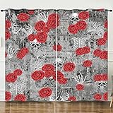 Vorhänge Grey Skull Rose Verdunkelungsvorhang Weich Vorhang Blickdicht Wohnzimmer Verdunklungsvorhänge Schlafzimmer Gardine Blickdicht Curtains Schallschutz Blickdichte Vorhänge 2x100x240cm