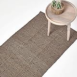 Homescapes Naturfaser Teppich Läufer 66 x 200 cm 100% Jute Küchen-Läufer schwarz beige geometrisches Muster Raute