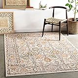 Surya Wicklow  Vintage Teppich - Teppich Wohnzimmer, Esszimmer, Flur, Rugs Living Room - Boho Teppich Orientalisch Style, Kurzflor Carpet - Bunter Teppich Pink, Weiß 160x213cm