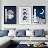 MYTAYT Nordic Wandkunst Leinwand Malerei Mondlandschaft Helle Halbmond   Runde Mond Poster Wandbilder Für Wohnzimmer Kunststudio Wohnkultur-50X70Cmx3-Kein Rahmen