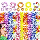 Hawaii Blumenketten,Tropische Hawaiian Lei Luau Blume Garland Bunte Halskette Set für Sommer Party Dekorationen Gefälligkeiten Hawaiiketten mit Stirnbänder Armbänder Strand Zubehör Photo Booth Props