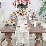 DÉCOCO 9,5'x 95' Beige Makramee Tischläufer rechteckige Häkelspitze Elegante Hohle Mesh Tischdecke für rustikale Boho Hochzeit Dekor Braut & Baby Dusche Dekoration Vintage Bauernhaus Tabletop Dekor
