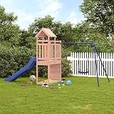 Yolola Spielturm Outdoor Klettergerüst mit Schaukel & Rutsche Outdoor Kinder Kletterturm mit Holzdach, Gartenspiele Für Kinder,Holz Spielplatz Für Garten, Massivholz Kiefer