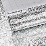 TOTIO Silberne Selbstklebende Tapete Aluminiumfolienoptik Wasser- und fettbeständige Wandaufkleber Metallisches Gefühl Hitzebeständigkeit 40CMx9M Küche Arbeitsplatte Herd Backsplash Abdeckung