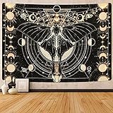Yrendenge Motte Wandteppich Schwarz Wandbehang Sonne Mond Wandteppich Natürliches Horoskop Wandbehang Dekorativer Wandteppich für Schlafzimmer 210 * 150cm