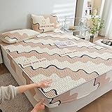 Rundum Gummizug,Sommer-Schlafsaal, verdicktes Latex-Spannbetttuch, Cartoon-bedruckter Boxspring-Matratzenschoner, Kissenbezug, beige, 150 x 200 cm (3 Stück)