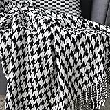 UKKO Kuscheldecke Hahnentrschaft Decke Modernes Weiches Outfit Dekoratives Schlafsofa-Schwanz-Stuhlabdeckung Blankt Teppichmatte Dropship-Black and White,130X150Cm