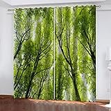 Hundnsney Vorhänge Wohnzimmer Modern Blickdicht 2Er Set 3D Grüne Waldlandschaft Muster Schlaufenschal Verdunkelungsvorhang Vorhänge Lärmminderung Gardinen Fensterdekoration 160X150cm(HxB)