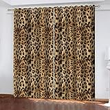 GSKOQD Blickdichter Vorhang Kinderzimmer Schlafzimmer Verdunkelungsvorhänge 3D Gelber Leopard Druck Muster Ösenvorhang 2 Stücke Fenstergardinen Schallschutz Vorhang 240X230Cm (B X H)