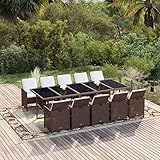 BULANED 11-TLG. Garten-Essgruppe mit Kissen, Gartenmöbel Set, Gartengarnitur, Garten Sitzgruppe, Lounge Set, Loungemöbel, Garten Möbel, Poly Rattan Braun